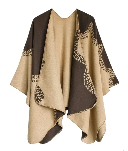 Vista 165 de Urban CoCo Poncho de colores para mujer, chal con frente abierto, color en bloques