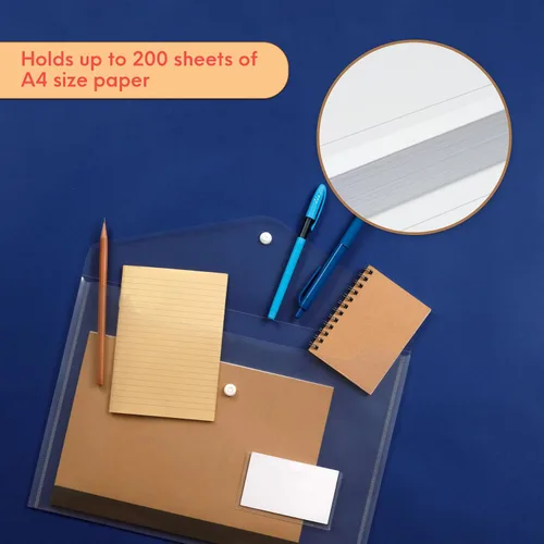 Vista 4 de FLEXOFFICE Paquete de 10 sobres de plástico transparente con cierre a presión y bolsillo para etiquetas, sobres de polietileno reutilizables Claro