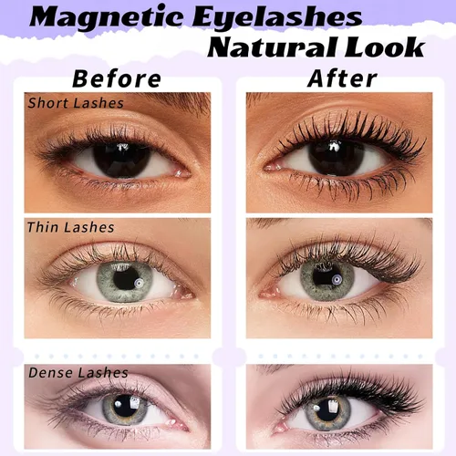 Vista 4 de Pestañas magnéticas con kit de delineador de ojos magnético, pestañas postizas de aspecto natural 3D, pestañas magnéticas reutilizables