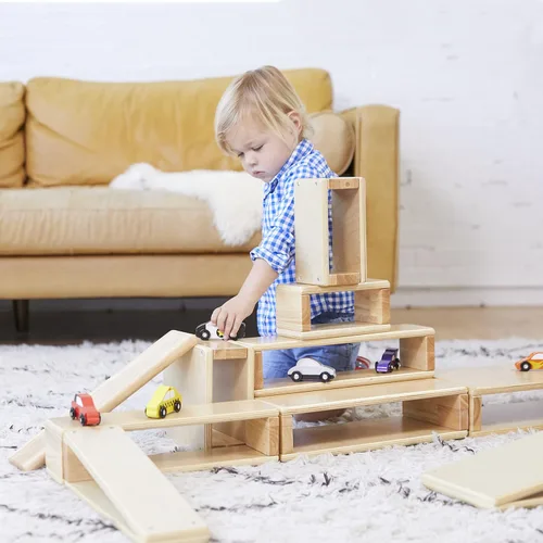 Vista 7 de ECR4Kids Juego de bloques huecos, juguetes de madera, color natural, 18 piezas