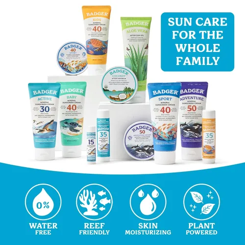 Vista 5 de Badger Protector solar mineral SPF 35, 97% orgánico sin perfume de óxido de zinc, protector solar de viaje, tamaño de viaje seguro para arrecifes