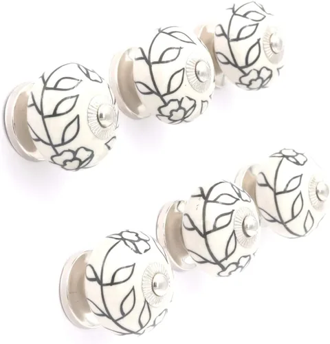Vista 3 de THDC Perilla de gabinete vintage pintada a mano (juego de 6) - Flor de línea negra