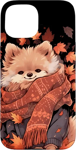 Vista 6 de Pomeranian Pom Autumn Fall Leaves Dog Thanksgiving Case for iPhone 17