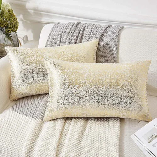Vista 13 de EUCIOR Fundas de almohada doradas, fundas de almohada amarillas mostaza de 16 x 16 pulgadas, almohadas doradas claras con estampado de lámina