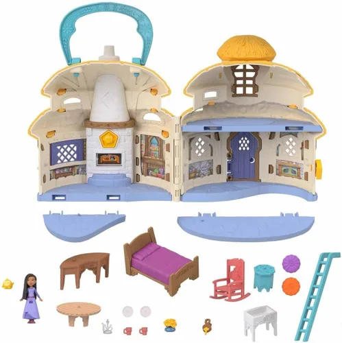 Vista 2 de Mattel Disney's Wish Mini Muñeca y Estuche de Juego de Casa de Muñecas, Asha de Rosas Cottage con Muñeca Micro, Figura Estrella y 15+ Muebles