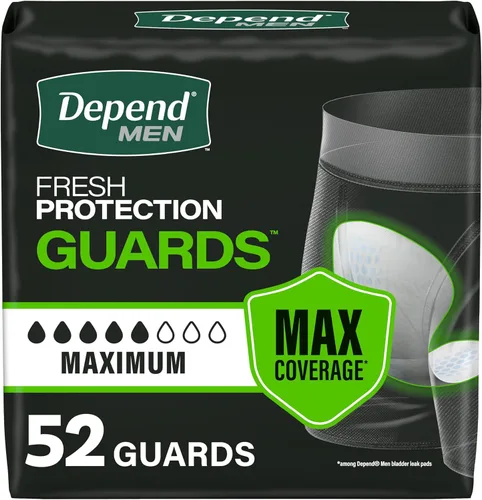 Vista 12 de Depend Almohadillas de incontinencia Guards para hombres, máxima absorción, 52 unidades, el embalaje puede variar