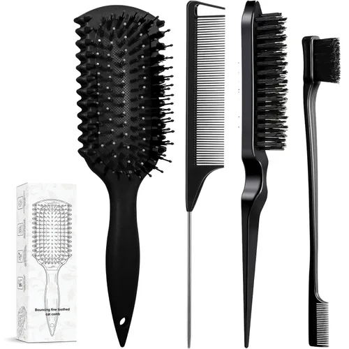 Vista 8 de Cepillo definidor de rizos, productos de cepillo de pelo rizado con 3 piezas de cepillo de pelo de espalda resbaladiza, cepillo de cerdas, peine