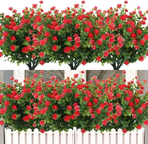 Vista 61 de RECUTMS - 8 ramas de flores artificiales, eucalipto artificial realistas, resiste rayos ultravioleta, para jardín, patio, boda, oficina y casa