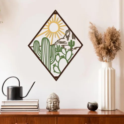 Vista 4 de Therwen Decoración de pared de cactus de metal con temática natural, decoración moderna de cactus de verano para oficina, hogar, sala de estar