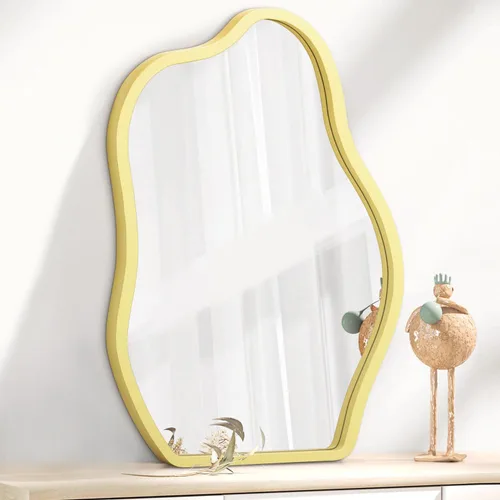 Vista 8 de Espejo irregular para decoración de pared, moderno y asimétrico, pequeño espejo de pared con marco de madera, forma única, espejo artístico de nube