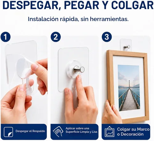 Vista 5 de Perchas de fotos sin clavos, paquete de 20 ganchos adhesivos transparentes