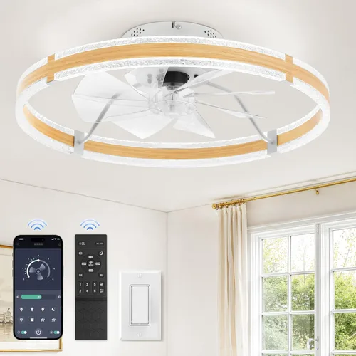 Vista 11 de LEDIARY Ventiladores de techo de perfil bajo con luces, ventilador de techo moderno de montaje al ras y control remoto, ventiladores de techo LED