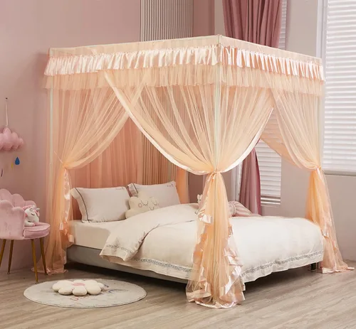 Vista 20 de Mengersi Cortinas de cama con dosel tamaño Queen – Cortinas de dosel de cama – Toldo de 4 aperturas para cama – Lindo regalo de decoración de Morado