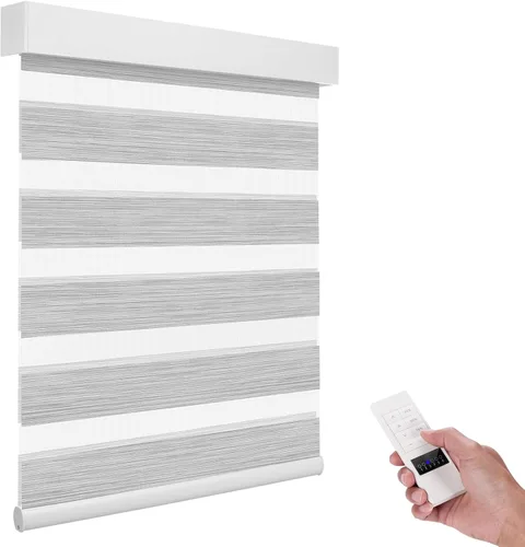 Vista 22 de ACMEART Persianas motorizadas de cebra con control remoto, persianas automáticas de doble capa, persianas eléctricas de filtrado de luz