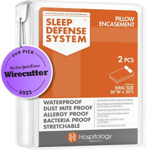 Vista 9 de Juego de 2 protectores de almohada Sleep Defense System con cierre, hipoalergénicos, impermeables, a prueba de chinches y antiácaros , Poliéster &