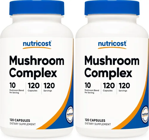 Vista 6 de Suplemento de complejo de hongos Nutricost, 120 cápsulas - Mezcla de 10 hongos (con Reishi, Maitake, Shiitake, Melena de León, y más) - Sin OMG