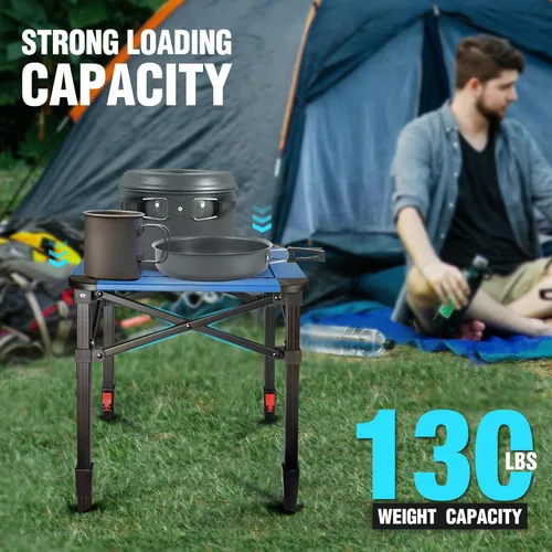 Vista 6 de VILLEY Mesa cuadrada plegable para acampar con bolsa de transporte, mesa cuadrada ajustable de aluminio ligero para exteriores, camping, picnic