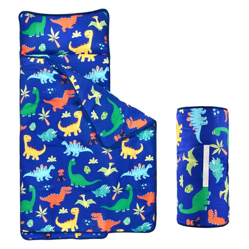 Toddler Nap Mat with Removable Pillow and Blanket Dinosaur Nap Mat with Pillow Reinforced Stitching Machine Washable, Soft Nap Mats for Daycare,