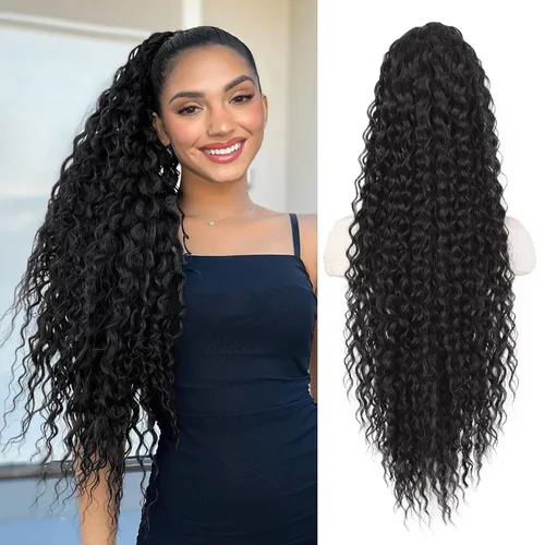 Vista 16 de QGZ Extensión de cola de caballo rizada, cola de caballo con cordón para mujeres negras, pelo corto sintético de 10 pulgadas, dos estilos en uno