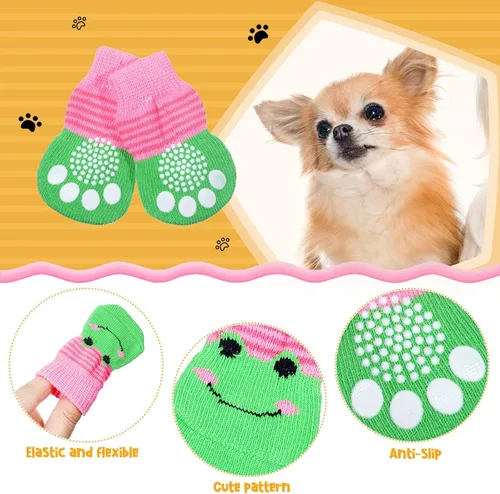 Vista 3 de Saintrygo 24 calcetines antideslizantes para perros pequeños, protectores de patas de gato, calcetines de punto con agarre para mascotas, protector