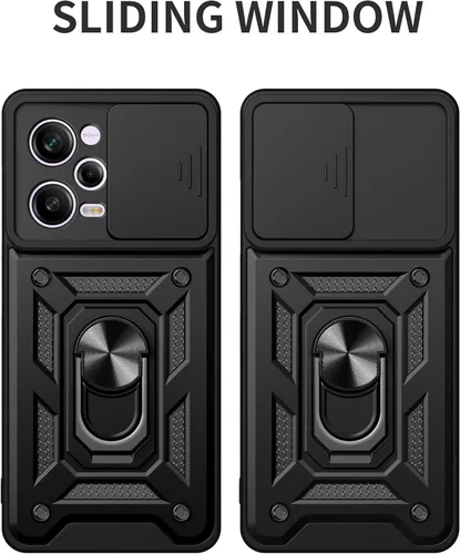 Vista 5 de CCSmall Funda para Xiaomi Redmi Note 12 Pro+ con cubierta de cámara deslizante, funda protectora de grado militar para teléfono con soporte de Negro