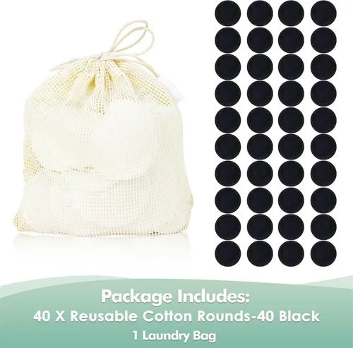 Vista 2 de wegreeco 40 Pack Reusable Makeup Remover Pads, Washable Reusable Cotton Rounds Pads for Face, Makeup Remover Cloths for All Skin - (Black)