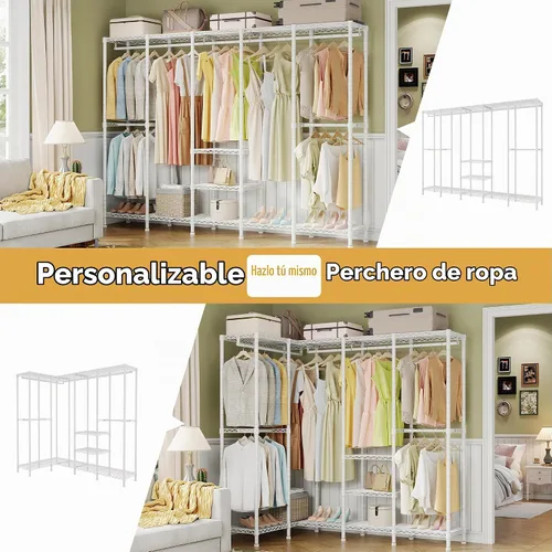 Vista 4 de Higeego H5 Perchero de alambre extra grande, perchero de ropa resistente, perchero independiente para colgar ropa, armario con estante ajustable