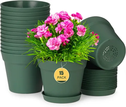 Vista 12 de homenote Macetas de plantas, macetas de 6/7.5 pulgadas para plantas, macetas de plástico para interior con múltiples agujeros de drenaje y bandejas