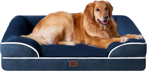 Vista 110 de EHEYCIGA - Cama ortopédica para perro grande, impermeable, de espuma viscoelástica y espuma tipo caja de huevos, bordes elevados, antideslizante