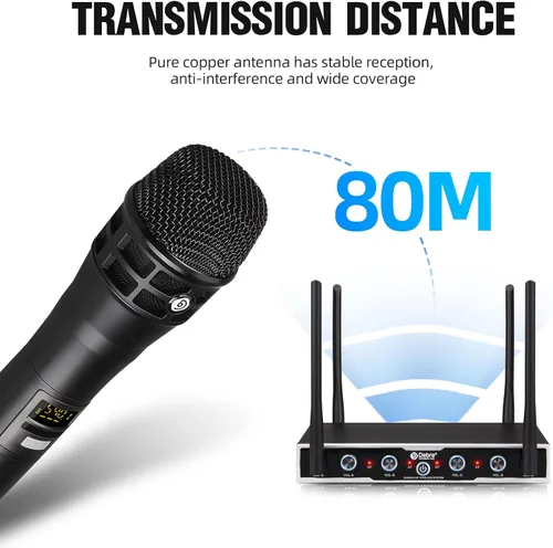 Vista 6 de D Debra Sistema de Micrófono Inalámbrico de Audio Pro DU4004 UHF 4 x 16 Canales Ajustables Micrófono Inalámbrico de Mano Lavalier Auricular, Ideal