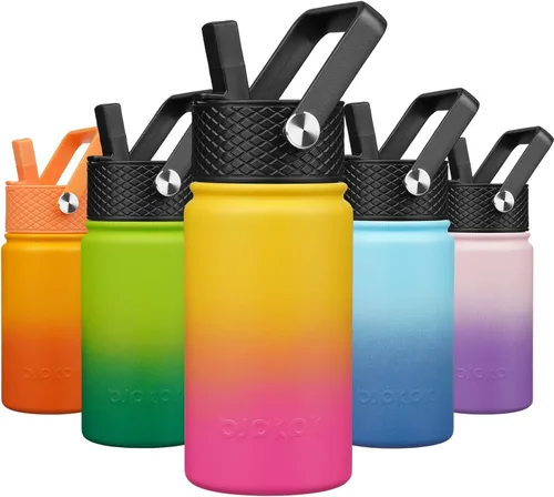 Vista 43 de BJPKPK Botella de agua con tapa con pajilla, botella de agua aislada de 15 onzas, botellas de agua de metal de acero inoxidable, termo reutilizable