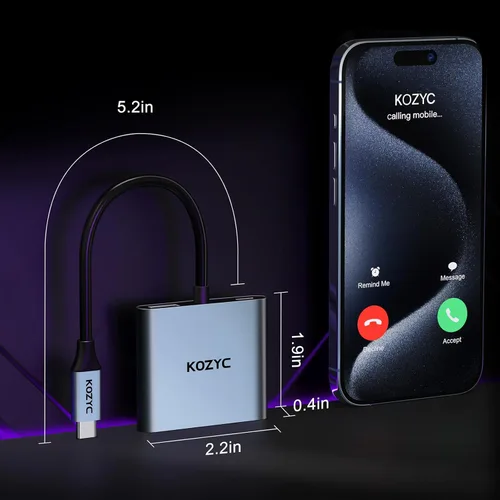 Vista 10 de Adaptador USB C a HDMI Dual 4K@30Hz, Hub USB C Multipuerto KOZYC con 2xHDMI, USB 3.0, 100W PD, Compatible con Divisor USB C a HDMI Pantalla