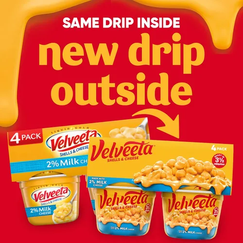 Vista 4 de Velveeta Shells & Cheese Tazas de macarrones y queso para microondas con 2% de queso de leche (paquete de 4 unidades, tazas de 2.19 onzas)