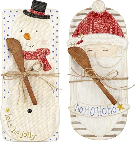 Vista 2 de Mud Pie Juego de platos de mantequilla de Navidad, Papá Noel, plato 9 3/4 "x 4 1/4" esparcidor 5 1/2