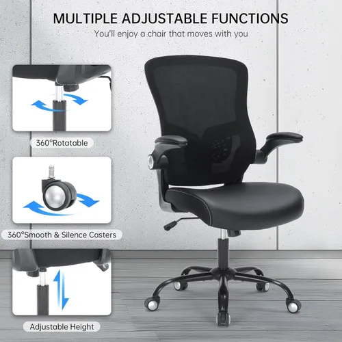 Vista 8 de Silla de oficina, silla de escritorio ergonómica con soporte lumbar ajustable, silla giratoria de malla transpirable para computadora