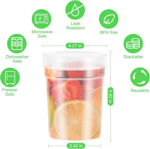 Vista 3 de LEAWALK 946 ml - 12 unidades Recipientes reutilizables para almacenamiento de alimentos en el congelador con tapas, recipientes de plástico