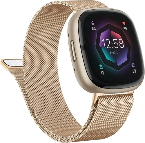 Vista 17 de Vanjua Correa de metal para Fitbit Sense 2 / Sense Bands, Fitbit Versa 4 / Versa 3 correas para mujeres y hombres, correa de repuesto de pulsera