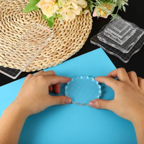 Vista 6 de PATIKIL Bloque de sello acrílico, paquete de 7 bloques de estampado transparentes con líneas de cuadrícula, bloques de montaje decorativos, juego