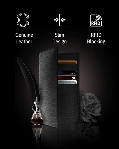 Vista 2 de Funda de cuero genuino para hombres y mujeres Funda para libro de cheques para duplicar cheques billetera RFID
