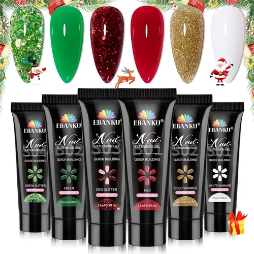 Vista 10 de EBANKU - Kit de uñas de gel de polietileno, gel de extensión de uñas de poliéster de ojo de gato, 6 colores, gel constructor magnético