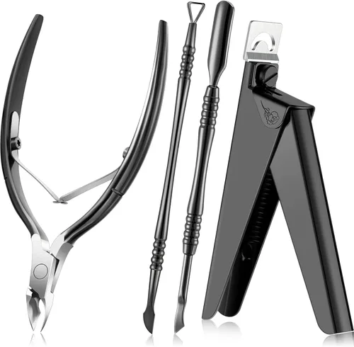 Mudder Kit de cortaúñas acrílicas, puntas de uñas postizas, cortador profesional de cutículas, cortador de pinzas, empujador, removedor de Negro