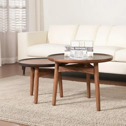 Vista 7 de CONSDAN Mesa auxiliar redonda 24, marco de roble macizo y parte superior de chapa, madera dura cultivada en Estados Unidos, sala de estar moderna