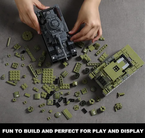 Vista 5 de Conjuntos de construcción de juguetes de tanques del ejército de la Segunda Guerra Mundial (1008 piezas) Compatibles con Lego, crea un tanque