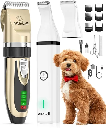 oneisall Kit de cortapelos para perros y recortadora de patas 2 en 1, de bajo ruido, inalámbrico, para el aseo de mascotas, recortadoras de pelo