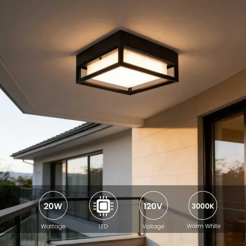 Vista 3 de Lámpara de techo empotrada para exterior/interior, LED cuadrado empotrado para exteriores, lámpara de techo, lámpara de techo, 20 W, 2000 lúmenes