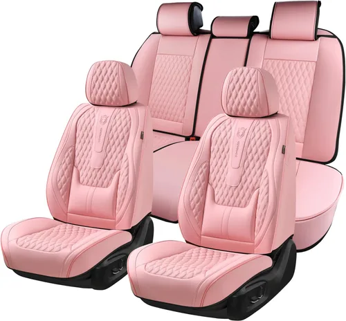 Vista 34 de Coverado - Juego completo de fundas de asiento para automóvil, de piel de napa, protector impermeable con soporte lumbar, con ajuste universal