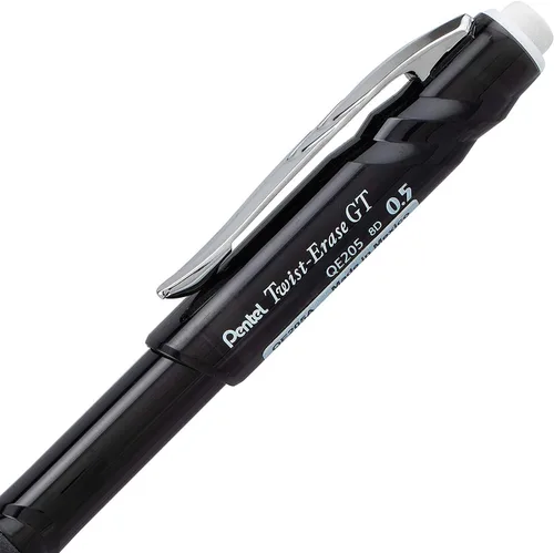 Vista 6 de Pentel Twist-Erase GT, 0.020 in, Portaminas Transparente Barril Negro, Caja de 12 (QE205A)