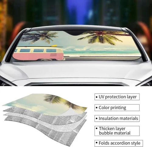Vista 5 de Parasol plegable para parabrisas de automóvil de playa, visera solar para ventana delantera, cubierta de protección solar para automóvil, camión, 2