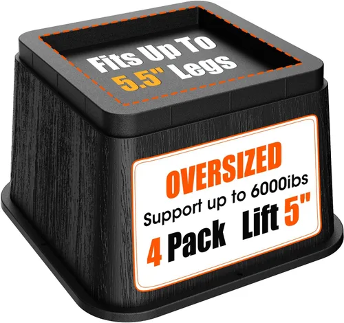 Vista 8 de MYMULIKE Elevadores de cama de 2 pulgadas, de gran tamaño se ajustan a patas de 5.5 pulgadas, resistente 6000 libras, bloques elevadores de cama