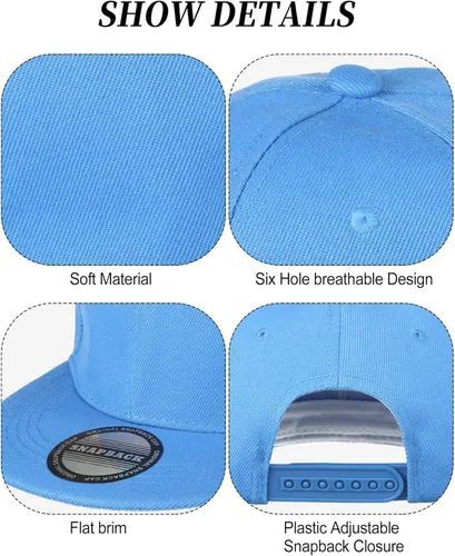 Vista 2 de 15 Pack Snapback Hats for Men Hip Hop Style Hats Solid Baseball Hats Adjustable Snapback Cap Flat Brim Baseball Caps